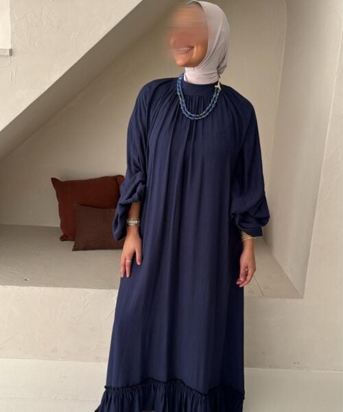 GEPLOOIDE MAXI JURK MET BALLONMOUWEN