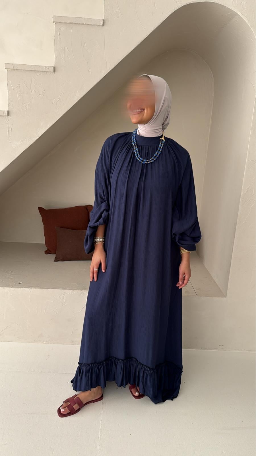 GEPLOOIDE MAXI JURK MET BALLONMOUWEN