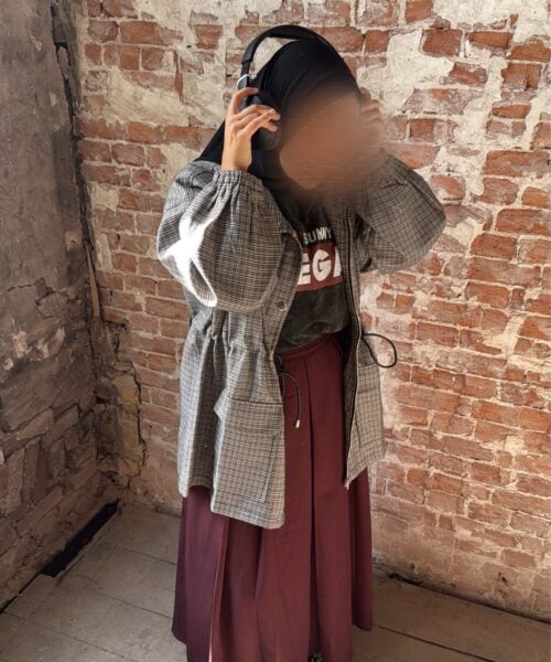 Alternative view of QUILTED CHECK STAND-UP COLLAR JACKET