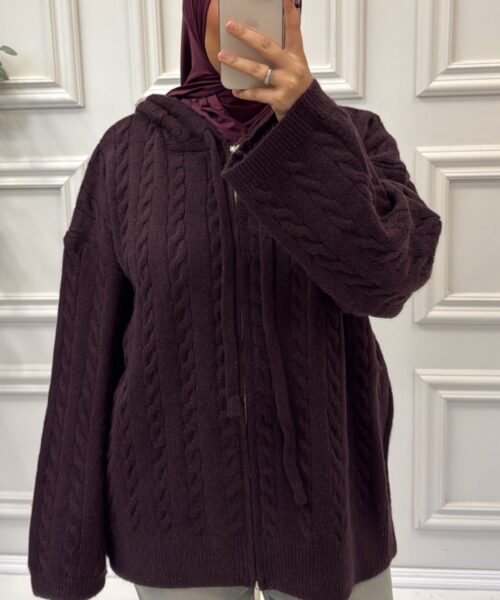 Alternative view of CABLE KNIT HOODED