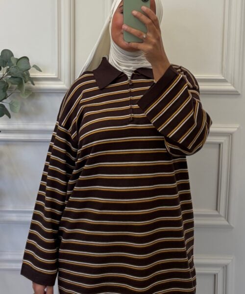 STRIPED QUARTER-ZIP SWEATER