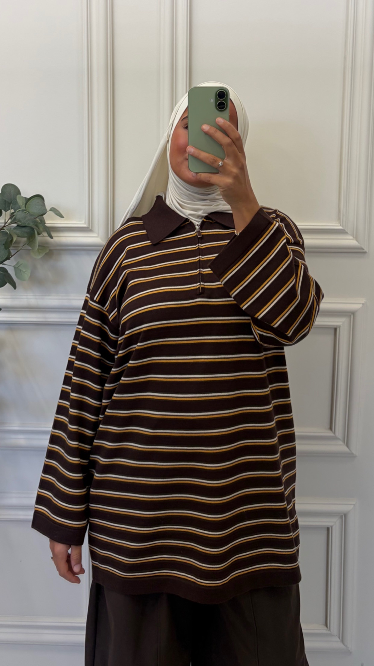 STRIPED QUARTER-ZIP SWEATER